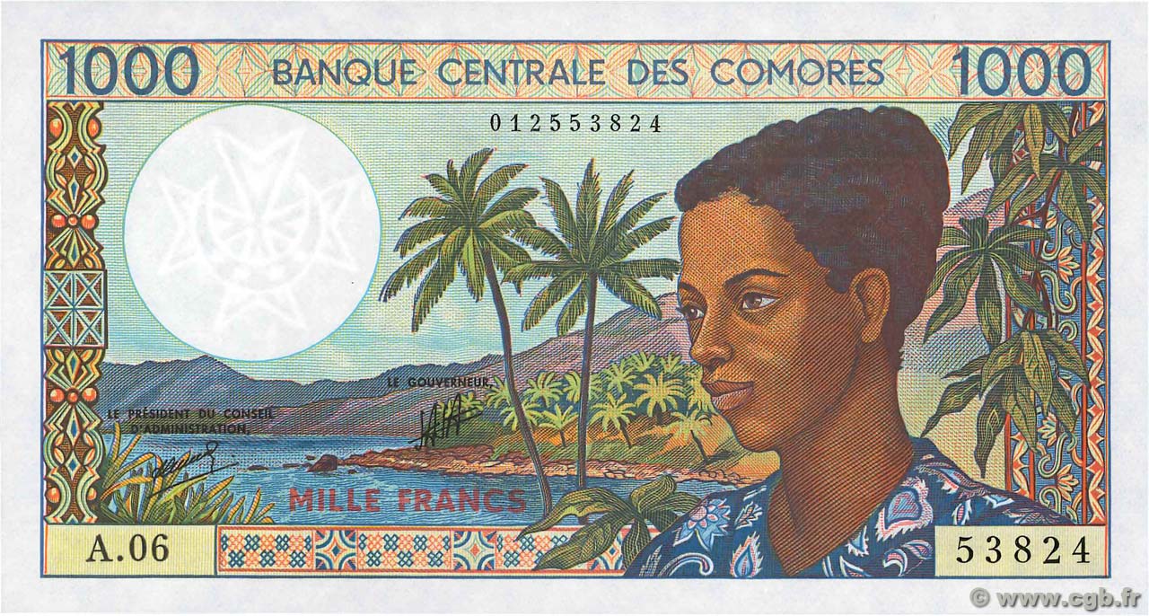 1000 Francs KOMOREN  1994 P.11b2 fST+