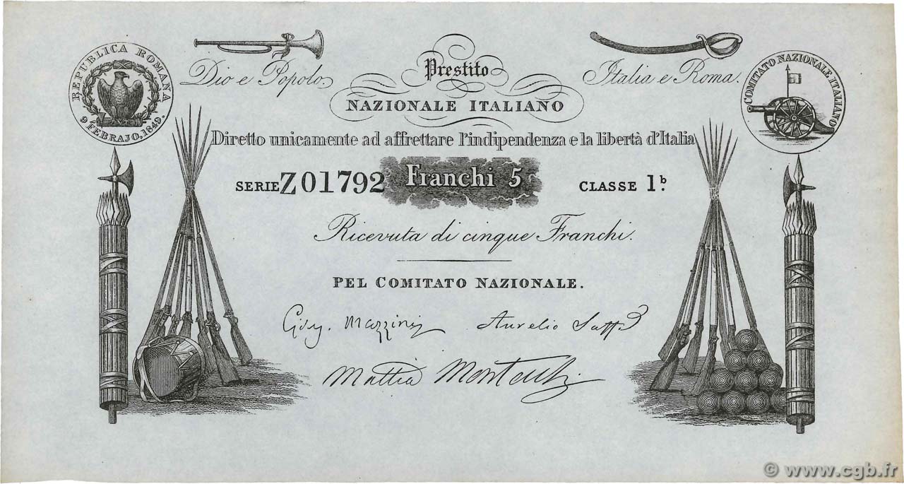 5 Franchi ITALIE  1852 GR.09 SPL