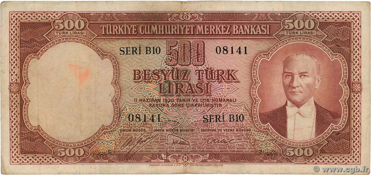 500 Lira TURQUIE  1953 P.170a TB