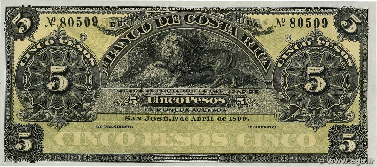 5 Pesos Non émis COSTA RICA  1899 PS.163 ST