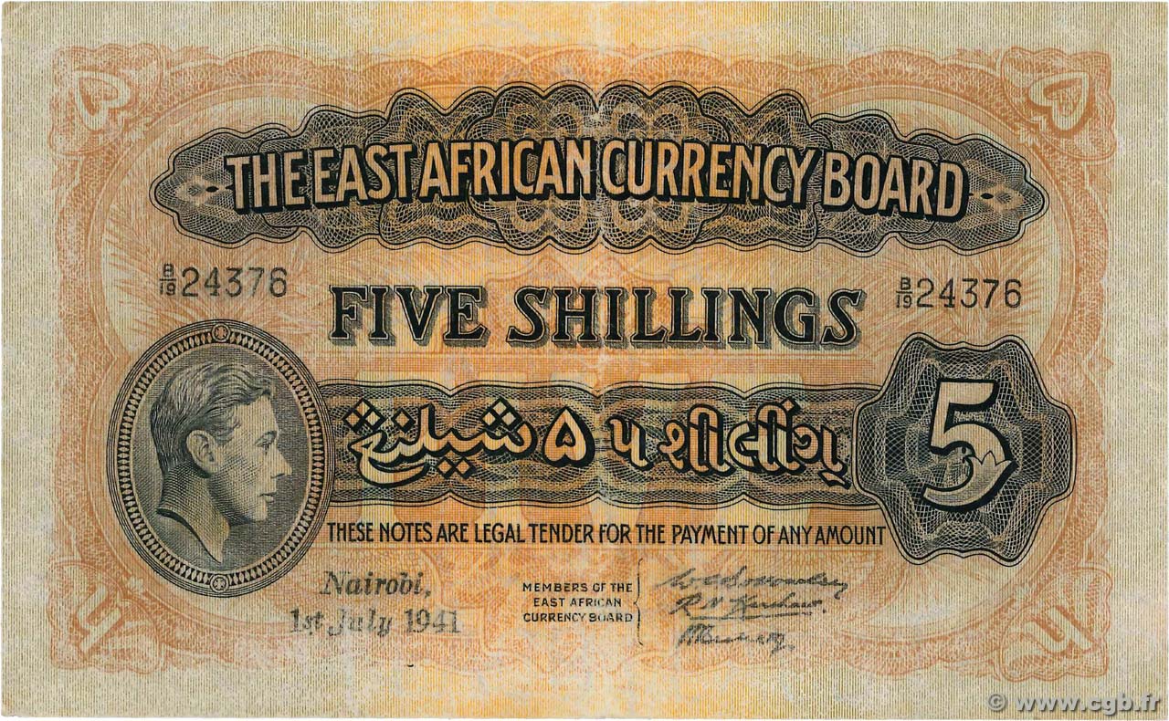 5 Shillings AFRICA DI L EST BRITANNICA   1941 P.28a BB