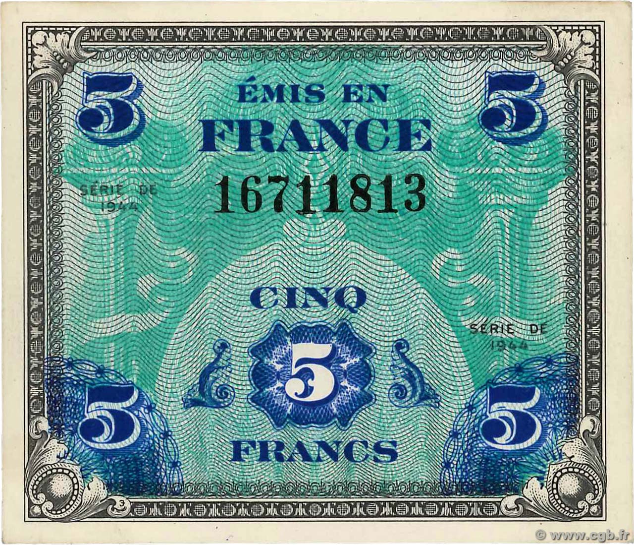 5 Francs DRAPEAU FRANCIA  1944 VF.17.01 SC