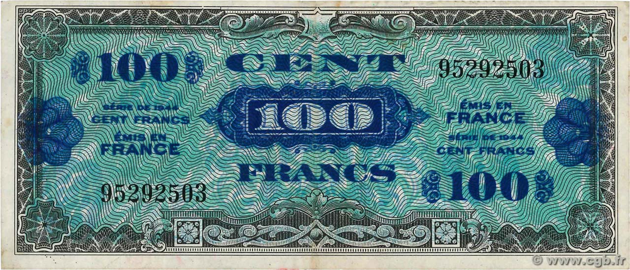 100 Francs DRAPEAU FRANKREICH  1944 VF.20.01 SS