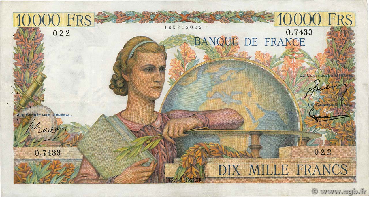 10000 Francs GÉNIE FRANÇAIS FRANCE  1954 F.50.71 TTB