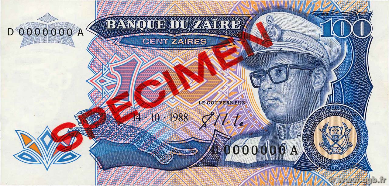 100 Zaïres Spécimen ZAIRE  1988 P.33s UNC-