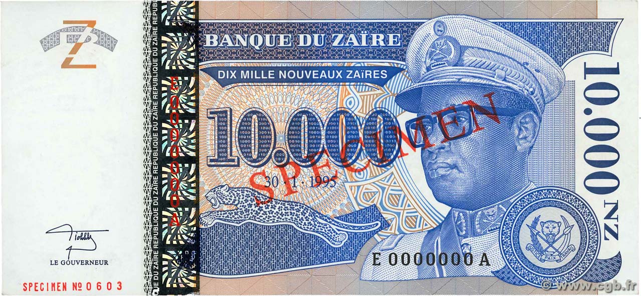10000 Nouveaux Zaïres Spécimen ZAIRE  1995 P.70s q.FDC