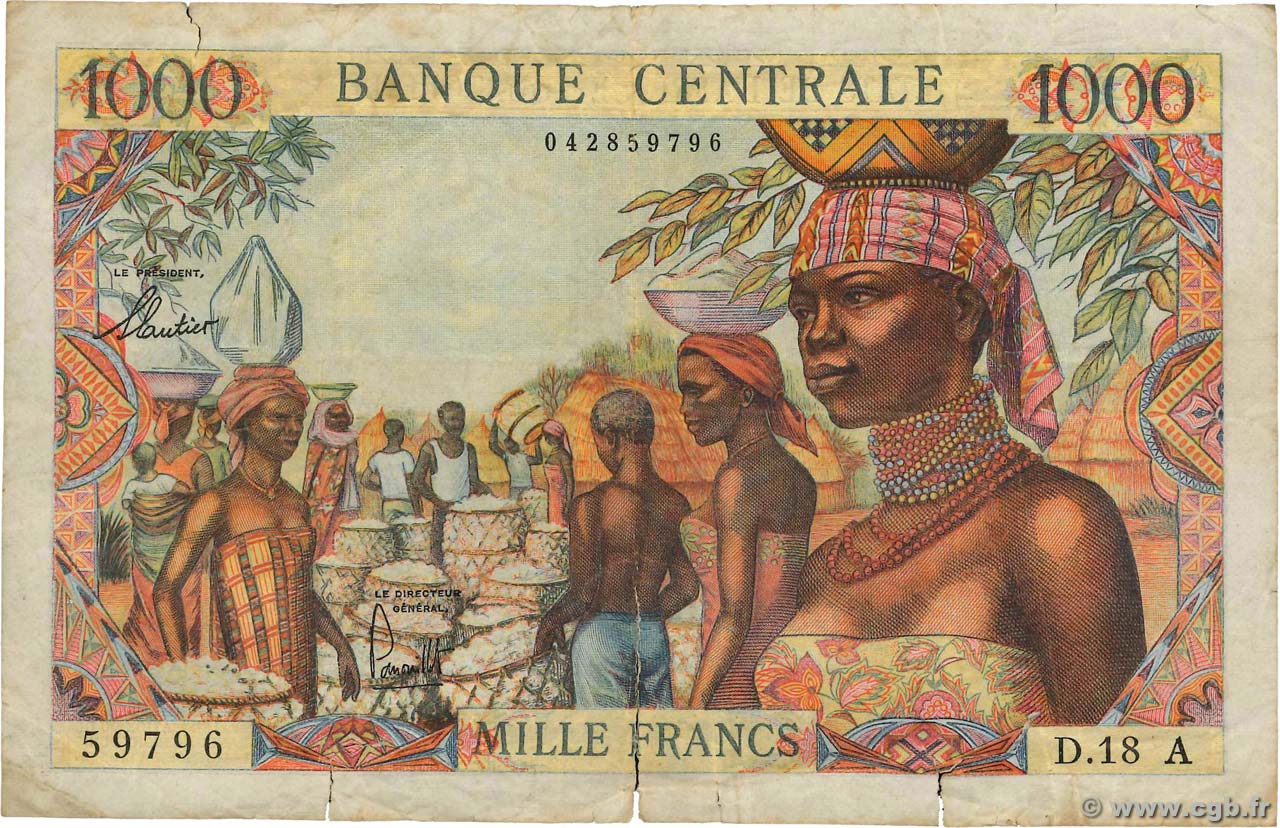 1000 Francs ÉTATS DE L AFRIQUE ÉQUATORIALE  1963 P.05e pr.TB