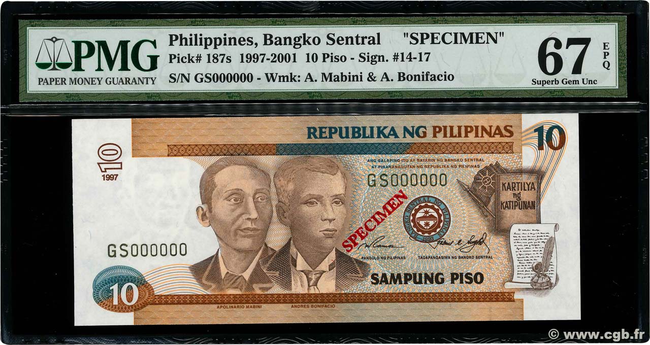 10 Piso Spécimen PHILIPPINEN  1997 P.187s fST+