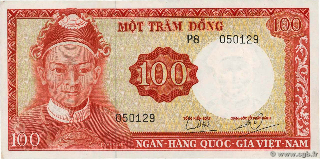 100 Dong VIET NAM SUD  1966 P.19b TTB