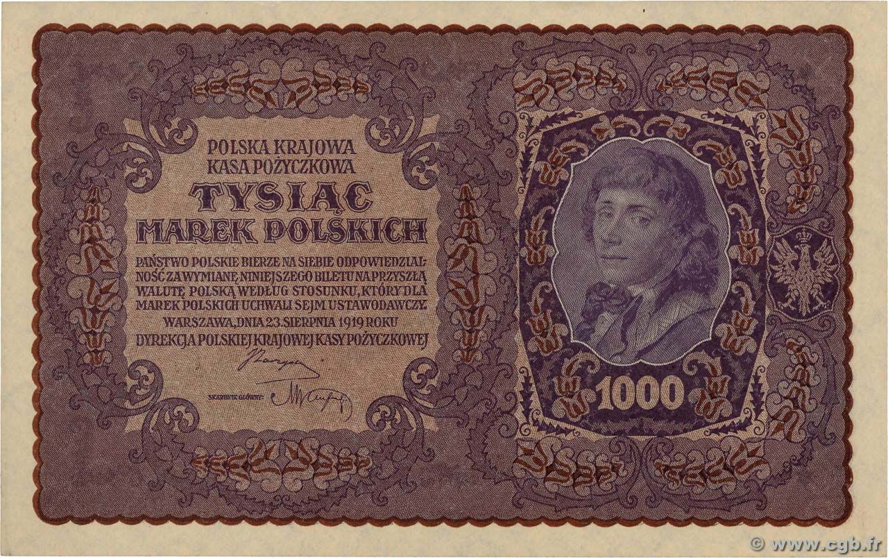 1000 Marek POLOGNE  1919 P.029 pr.NEUF