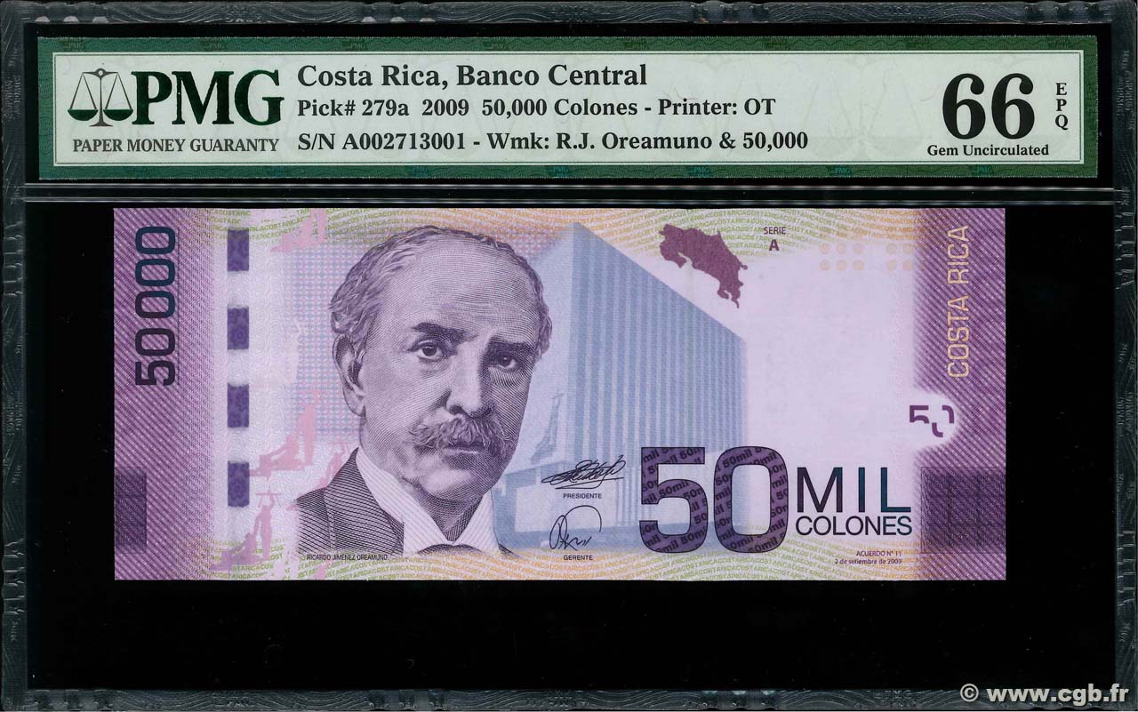 50000 Colones COSTA RICA  2009 P.279 FDC