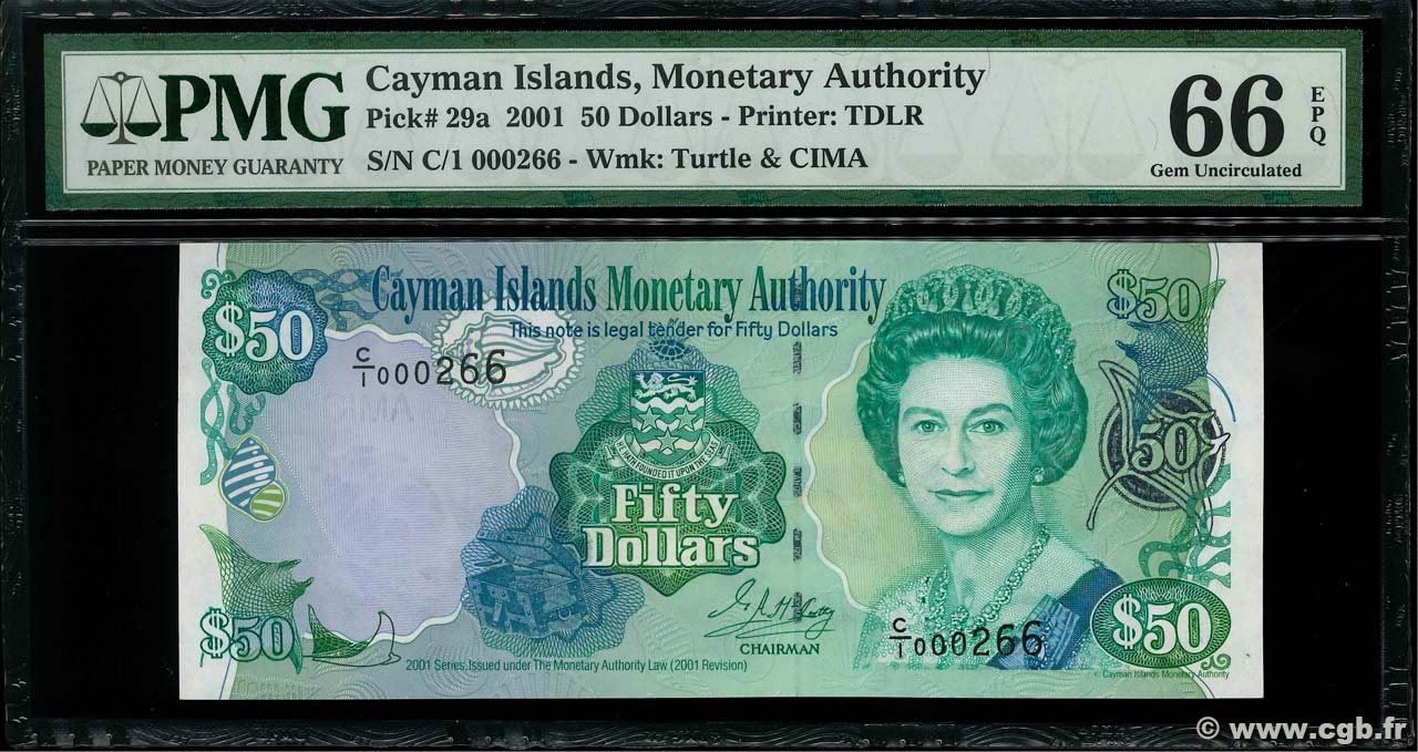 50 Dollars Petit numéro ÎLES CAIMANS  2001 P.29a NEUF