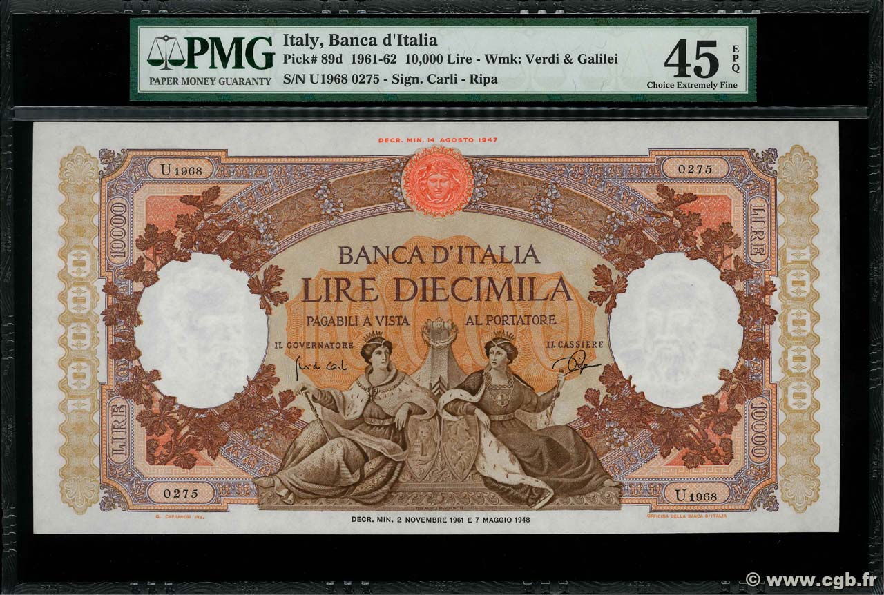 10000 Lire ITALIA  1961 P.089d SPL+