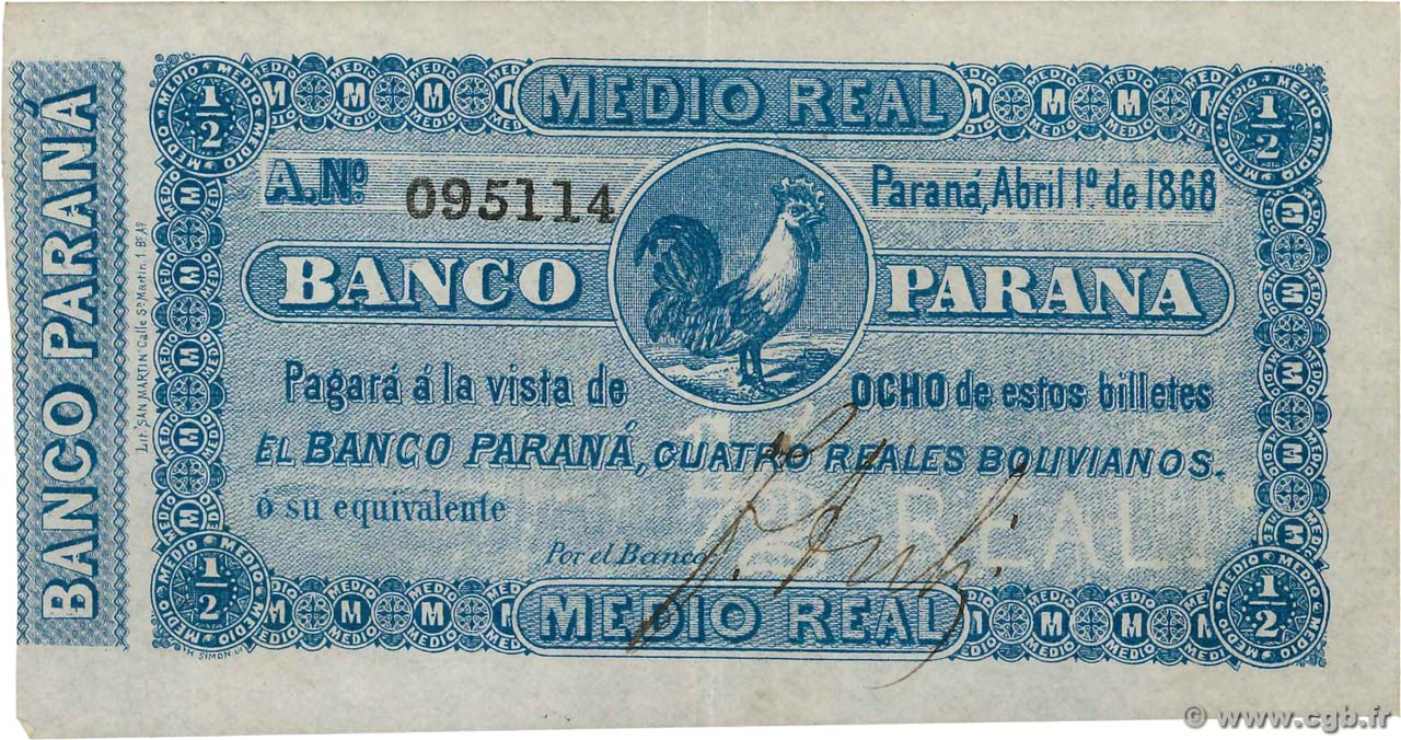 1/2 Real Boliviano ARGENTINIEN  1868 PS.1811a VZ+
