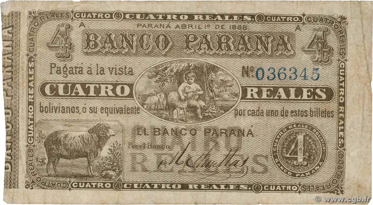 4 Reales Bolivianos ARGENTINE  1868 PS.1814a B+