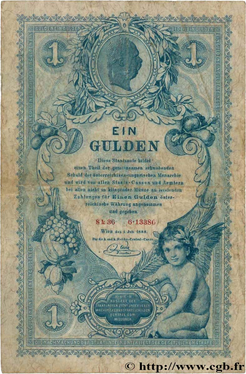1 Gulden AUSTRIA  1888 P.A156 F