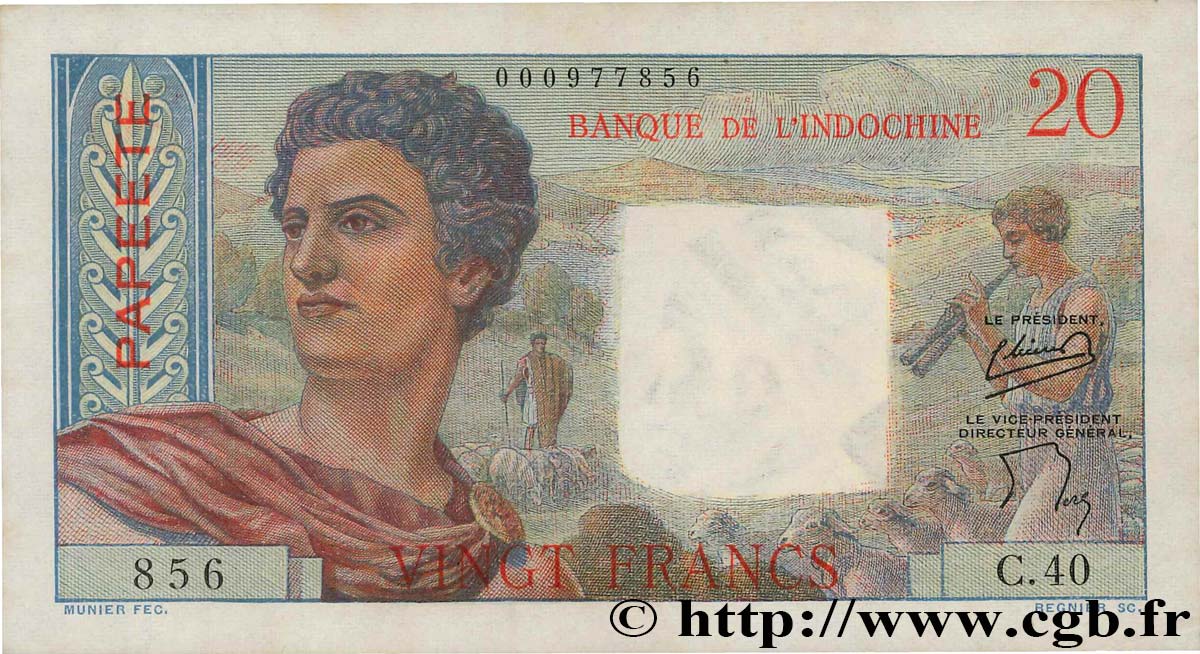 20 Francs TAHITI  1951 P.21b AU-