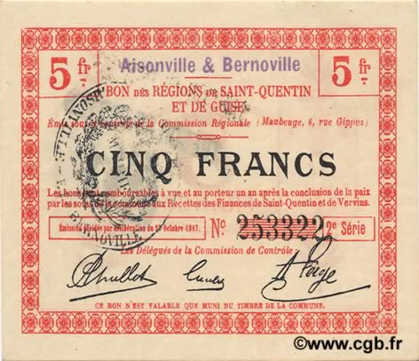 5 Francs FRANCE Regionalismus und verschiedenen  1917 JP.02-0004.SQG fST