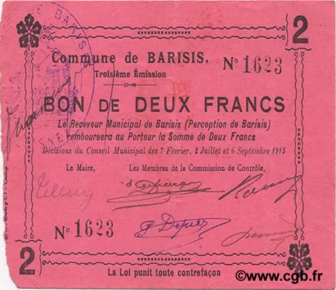 2 Francs FRANCE regionalism and various  1915 JP.02-0117 VF+