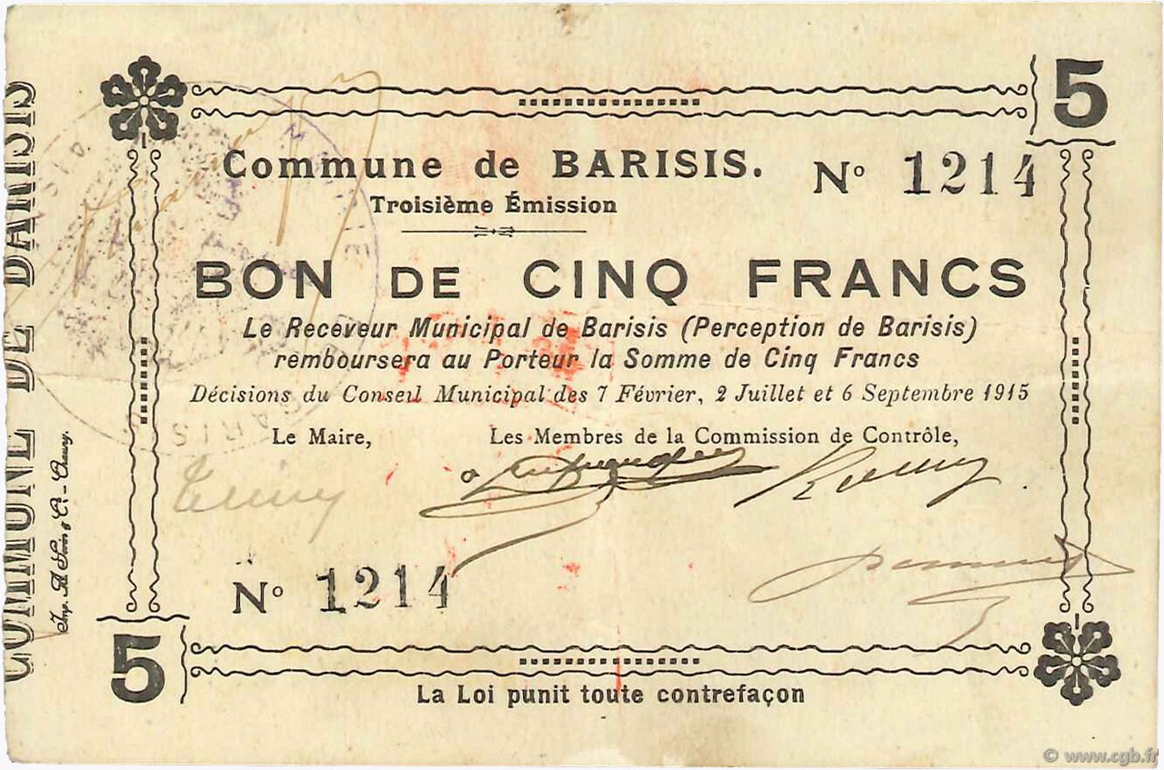5 Francs FRANCE regionalism and miscellaneous  1915 JP.02-0118 VF+