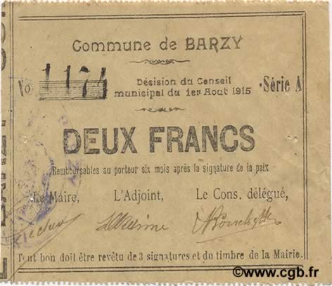 2 Francs FRANCE regionalismo e varie  1915 JP.02-0124 SPL