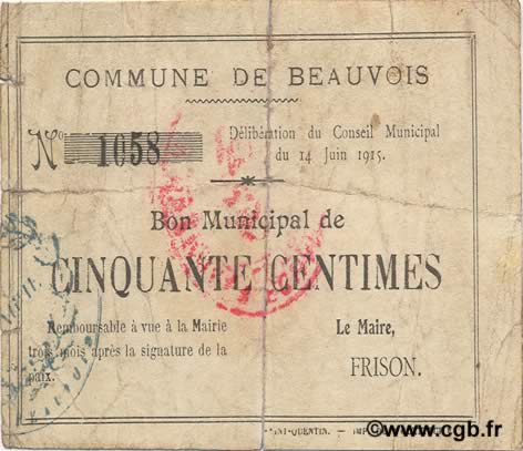 50 Centimes FRANCE regionalismo e varie  1915 JP.02-0160 MB