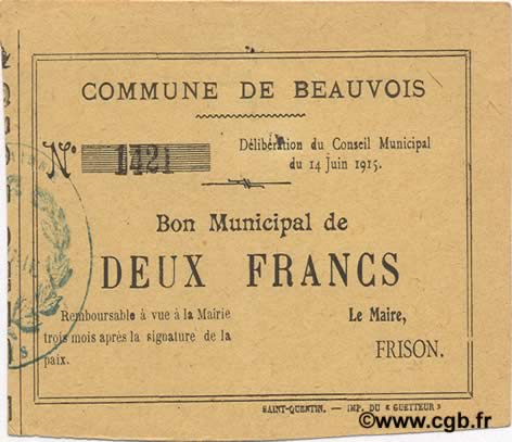 2 Francs FRANCE regionalismo e varie  1915 JP.02-0164 AU
