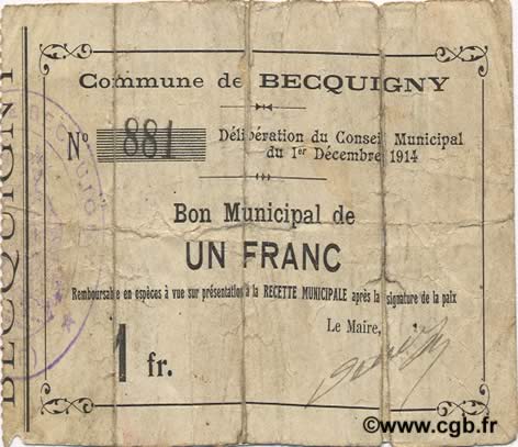 1 Franc FRANCE regionalism and various  1914 JP.02-0169 VG