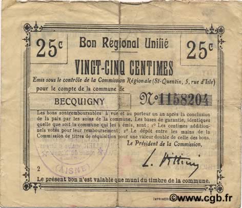 25 Centimes FRANCE Regionalismus und verschiedenen  1916 JP.02-0173.BRU fSS