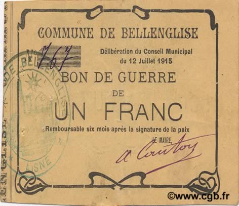 1 Franc FRANCE regionalism and various  1915 JP.02-0181 VF