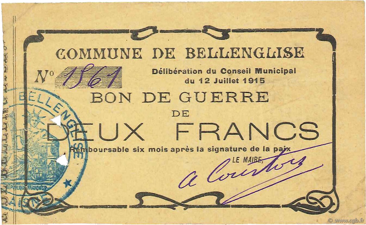 2 Francs FRANCE Regionalismus und verschiedenen  1915 JP.02-0182 SS