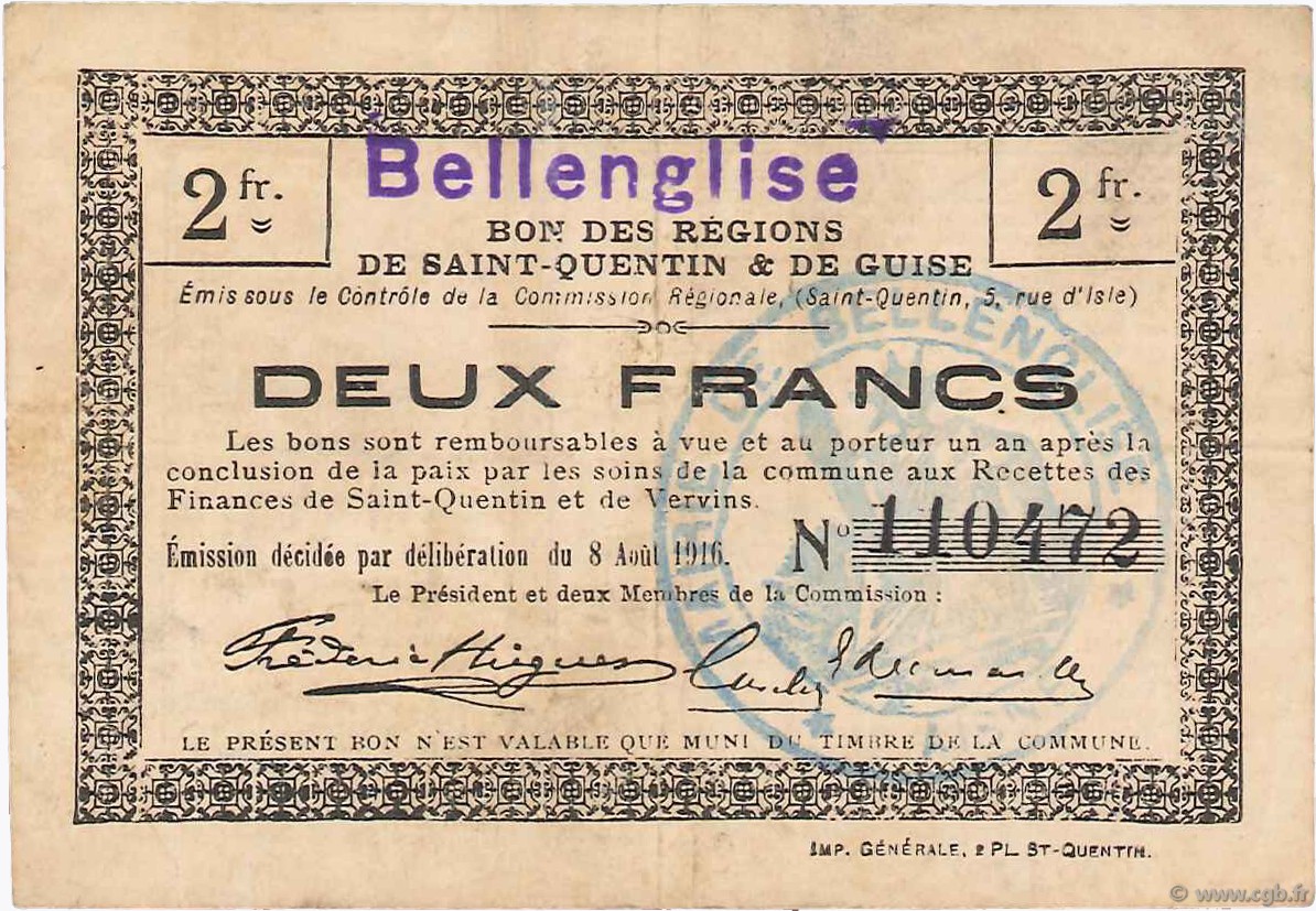 2 Francs FRANCE Regionalismus und verschiedenen  1916 JP.02-0186.SQG SS
