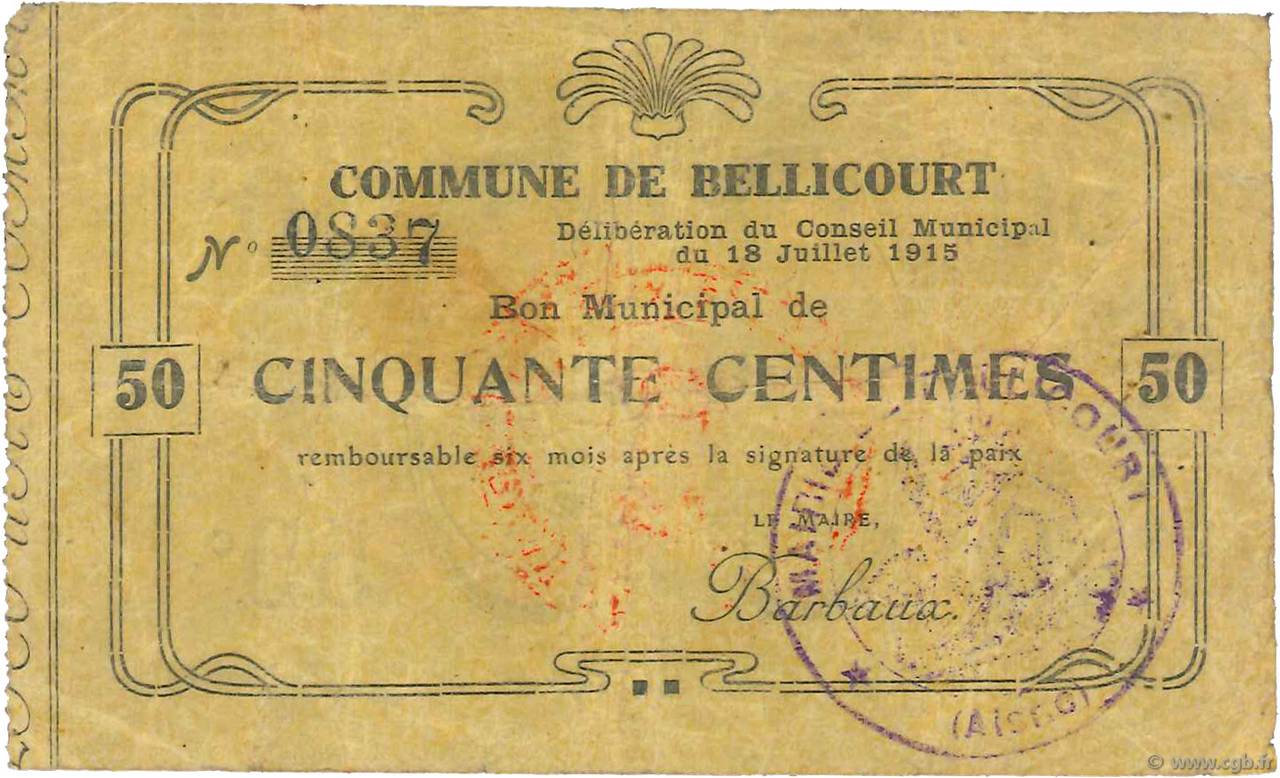50 Centimes FRANCE regionalismo y varios  1915 JP.02-0196 BC+