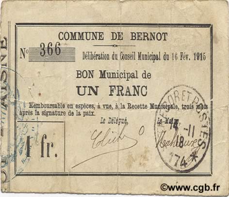 1 Franc FRANCE regionalism and miscellaneous  1915 JP.02-0218 F+