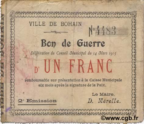 1 Franc FRANCE regionalism and various  1915 JP.02-0255 F+