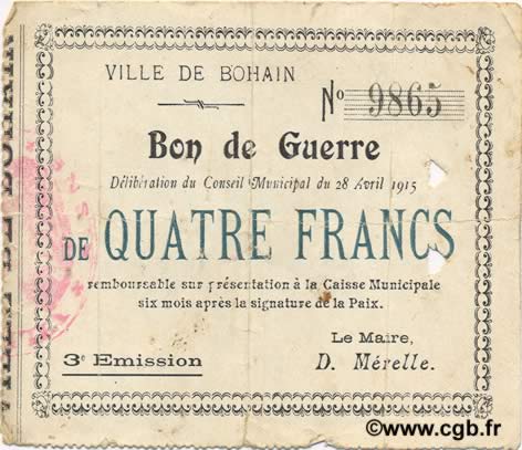 4 Francs FRANCE regionalism and various  1915 JP.02-0263 VF