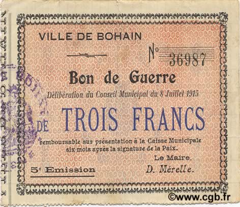 3 Francs FRANCE regionalism and various  1915 JP.02-0273 VF+