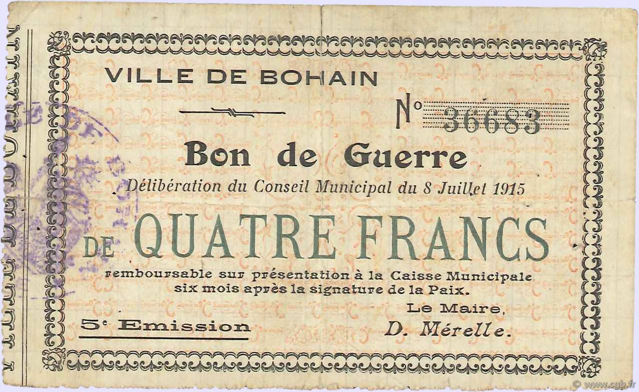4 Francs FRANCE régionalisme et divers  1915 JP.02-0275 TB+
