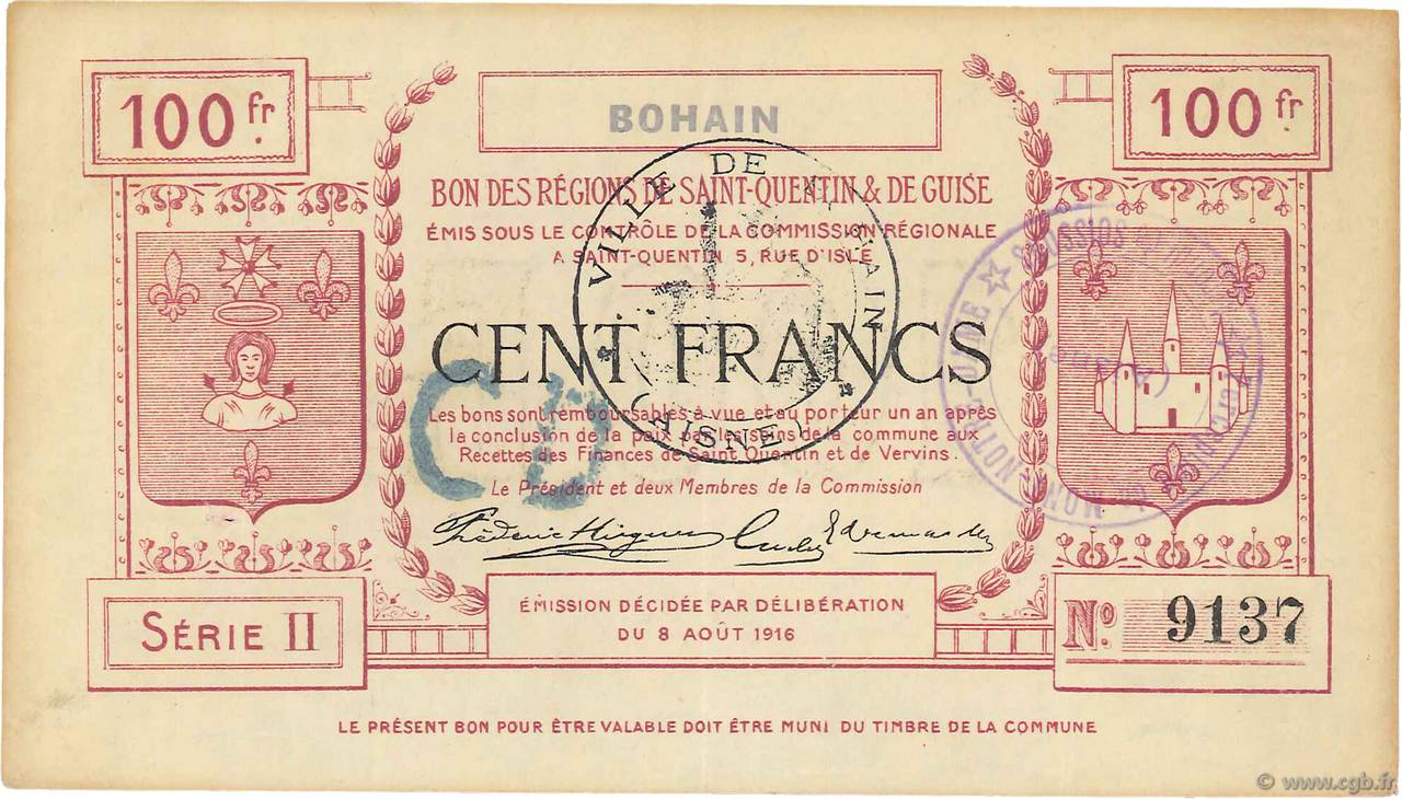 100 Francs FRANCE Regionalismus und verschiedenen  1916 JP.02-0284.SQG VZ