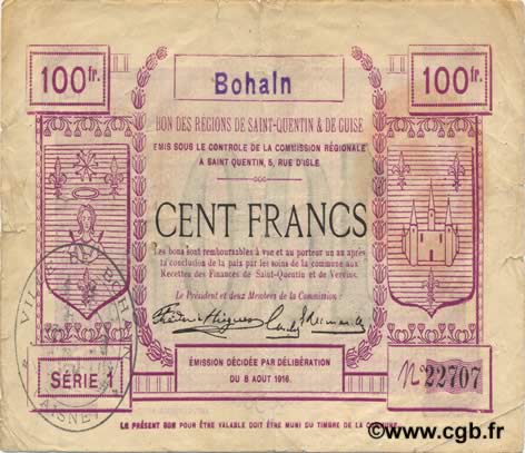 100 Francs FRANCE Regionalismus und verschiedenen  1916 JP.02-0284.SQG SS