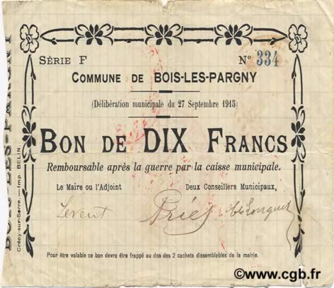 10 Francs FRANCE regionalismo y varios  1915 JP.02-0303 MBC