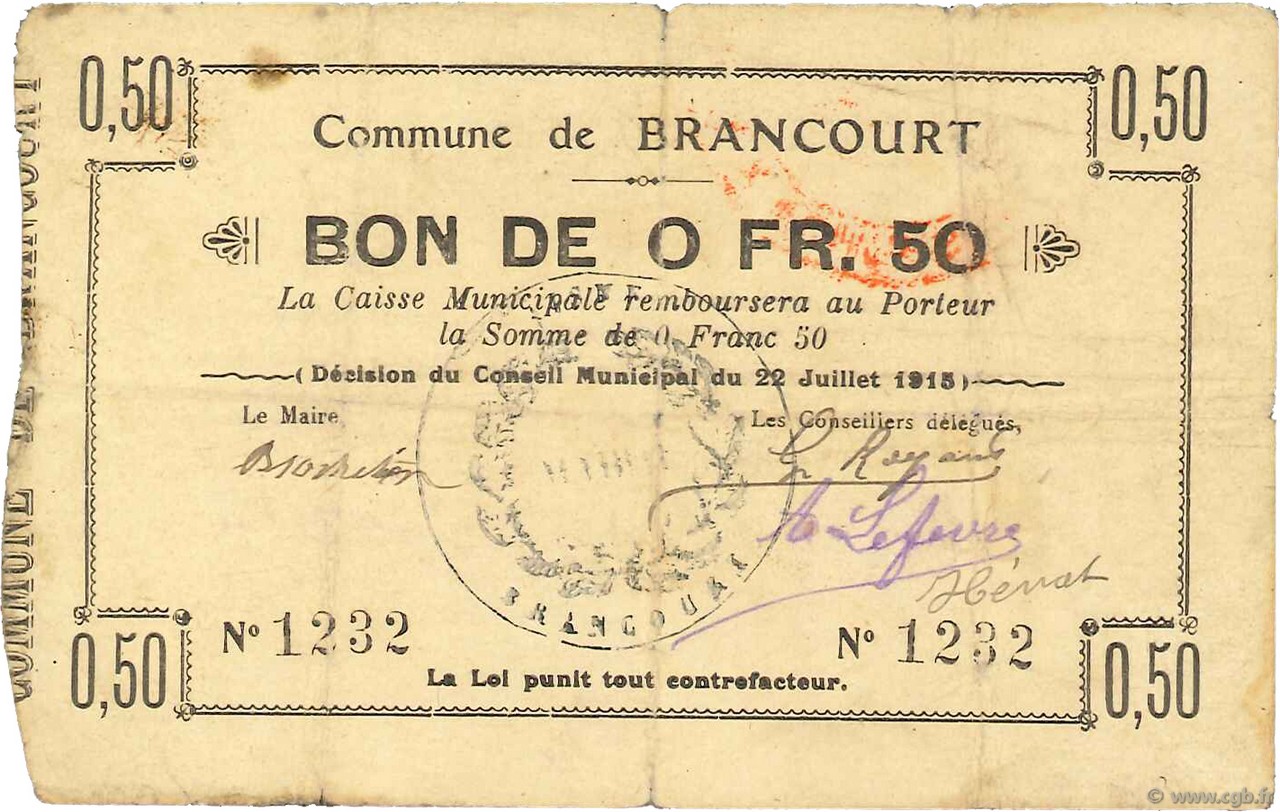 50 Centimes FRANCE Regionalismus und verschiedenen  1915 JP.02-0326 SS