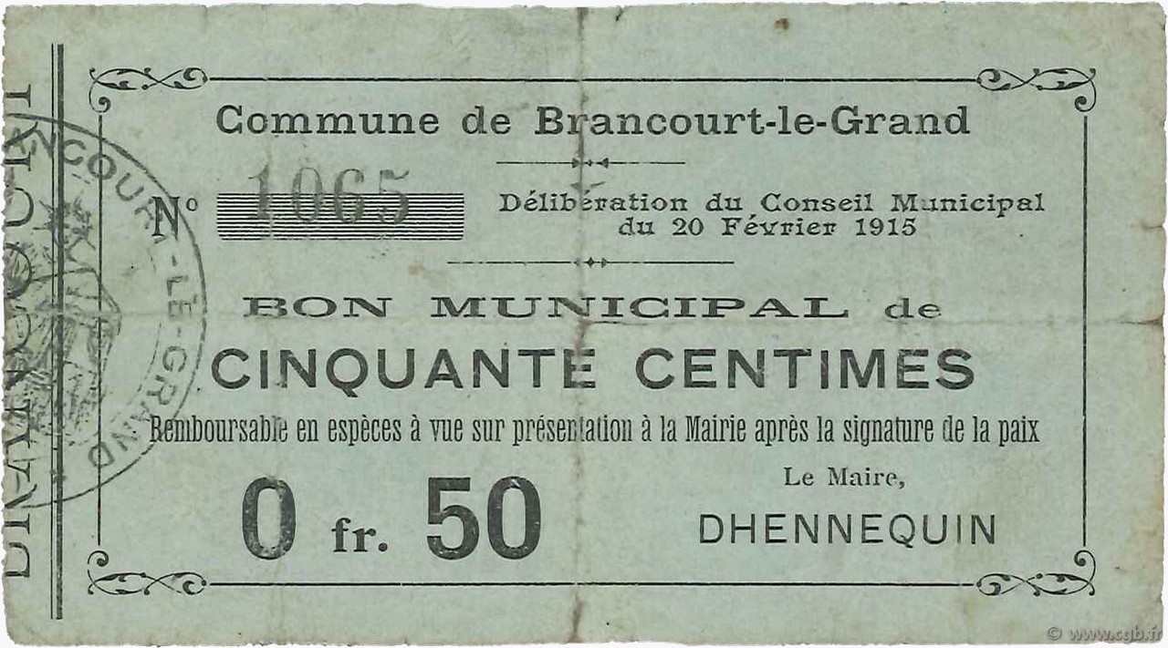 50 Centimes FRANCE regionalism and miscellaneous  1915 JP.02-0333 F