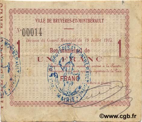 1 Franc FRANCE regionalism and various  1915 JP.02-0377 F+
