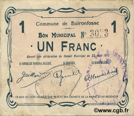 1 Franc FRANCE regionalismo y varios  1915 JP.02-0381 BC+