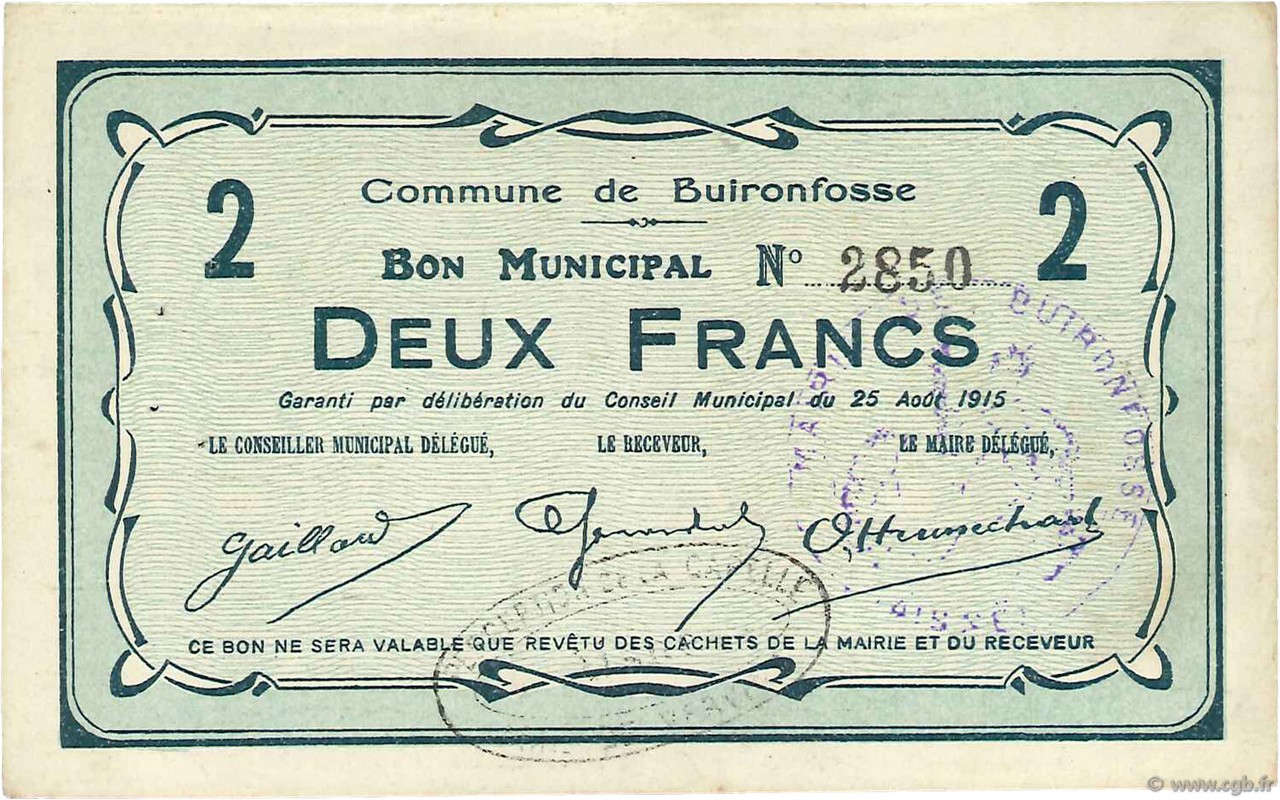 2 Francs FRANCE regionalism and miscellaneous  1915 JP.02-0382 VF+