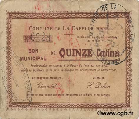 15 Centimes FRANCE regionalismo e varie  1915 JP.02-0395 MB