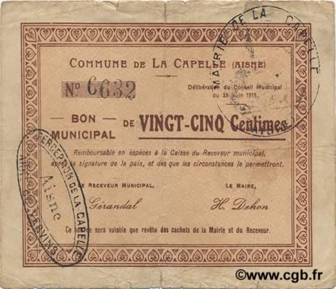 25 Centimes FRANCE regionalismo e varie  1915 JP.02-0396 MB