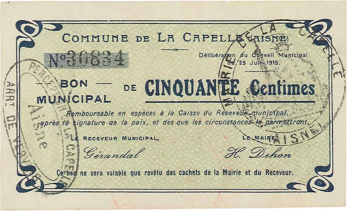 50 Centimes FRANCE regionalismo e varie  1915 JP.02-0397 AU