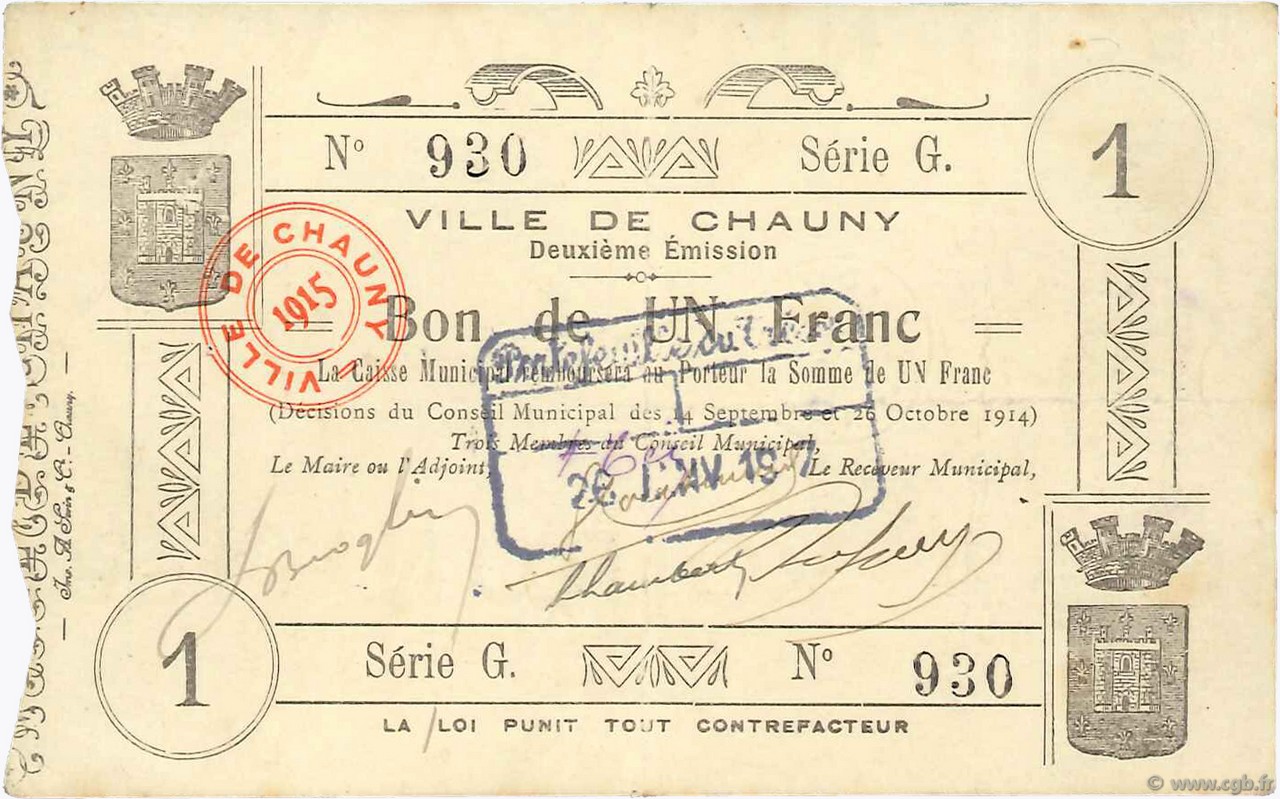 1 Franc FRANCE regionalism and various  1914 JP.02-0465 XF